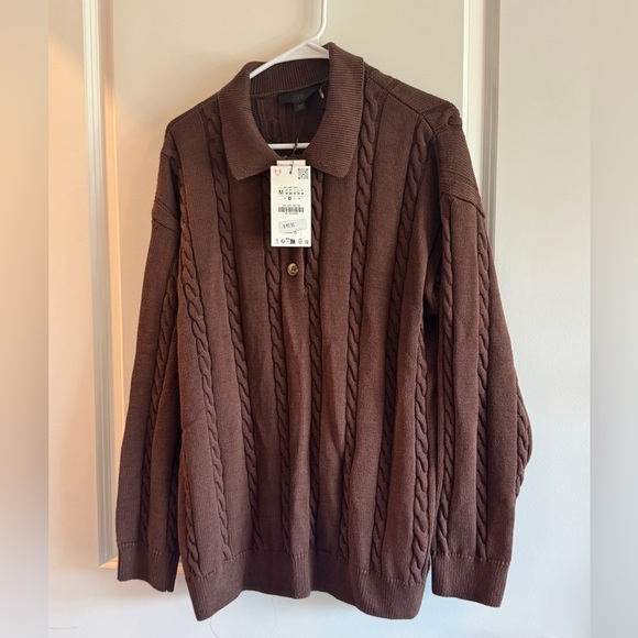 Zara Cotton sweater with lapel collar & long sleeves. Front buttons. Ribbed trim - Picture 4 of 10